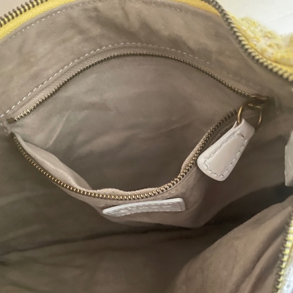 Staud Sasha Bicolor Tweed Patchwork Shoulder Bag In Lemon - Picture 4 of 4